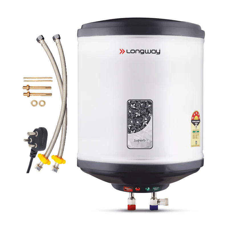 Longway Superb 25 Ltr 5-Star Rated Automatic Storage Water Heater – Electric Geyser with Multiple Safety Systems & Anti-Rust Coating (Gray)