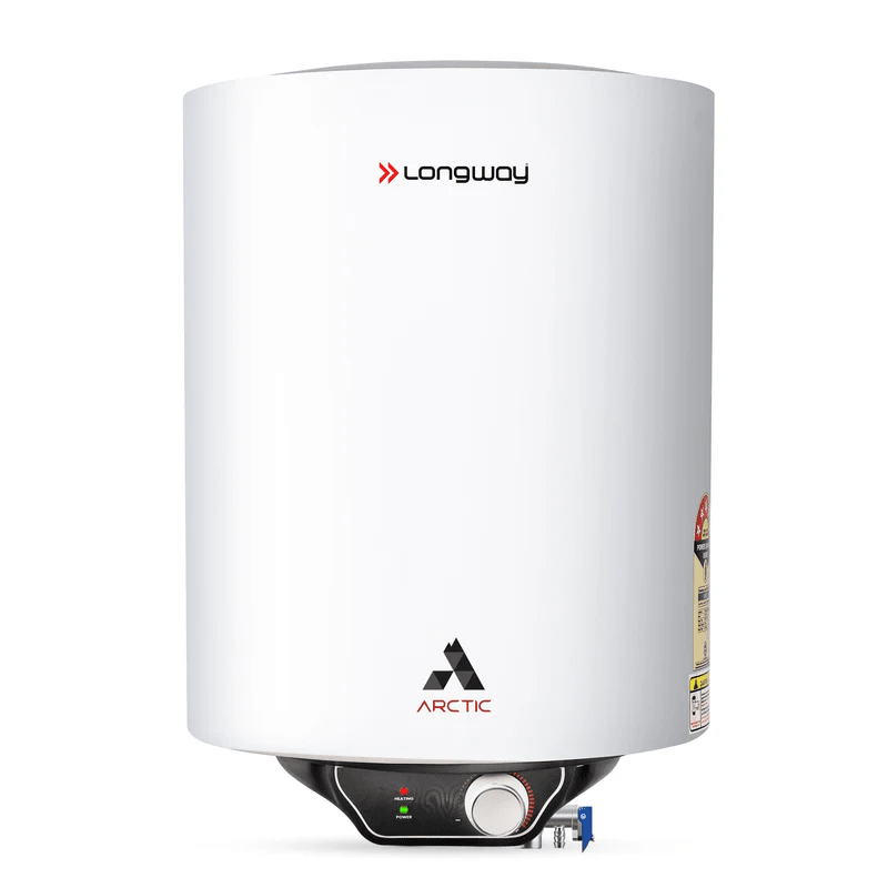 Longway Arctic 10 Ltr 5-Star Rated Storage Water Heater – Home Electric Geyser with Multi-Layered Safety System & Anti-Rust Glassline Tank (White)